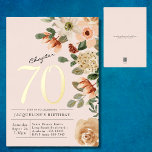 70th Birthday Vintage Floral Gold<br><div class="desc">Unique 70th birthday peach blush pink floral gold foil invitation. Sophisticated and elegant script birthday invitation.</div>