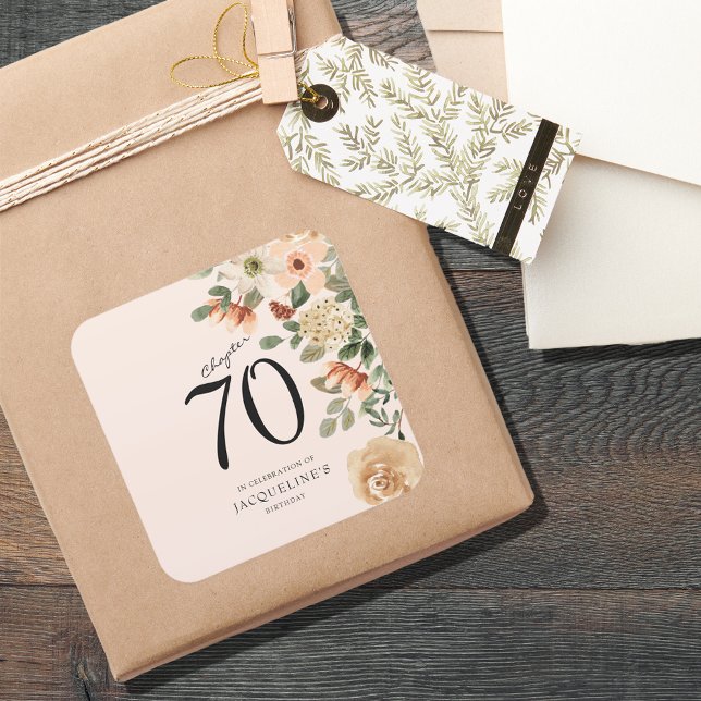 70th Birthday Vintage Floral Square Sticker (70th Birthday Vintage Floral Square Sticker)