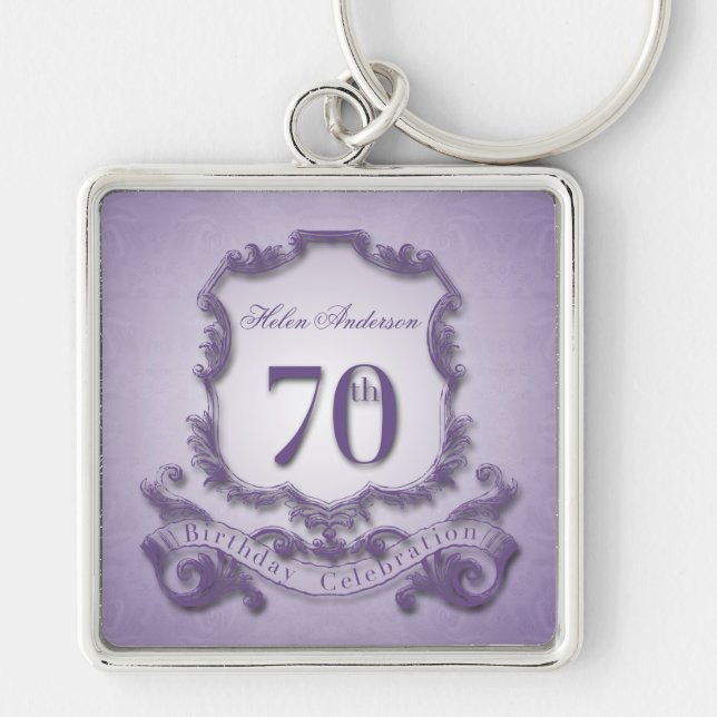 70th Birthday Vintage Frame personalized keychain (Front)