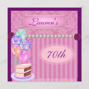 70TH BIRTHDAY Vintage Pink Damask Invitation
