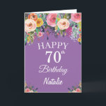 70th Birthday Watercolor Floral Flowers Purple Card<br><div class="desc">70th Birthday Watercolor Floral Flowers Purple Card with personalized name and age. For further customization,  please click the "Customize it" button and use our design tool to modify this template.</div>