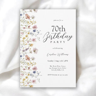 70th Birthday Watercolor Wildflowers Floral  Invitation