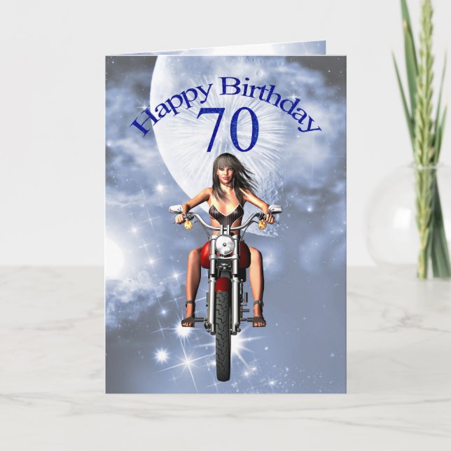70th birthday with a biker girl card (Front)