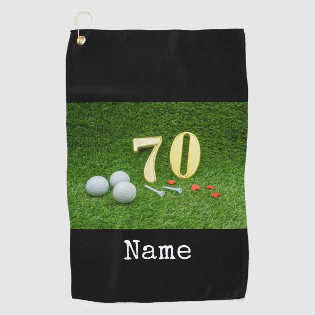 70th Birthday with golf ball and tee on green Golf Towel (Front)