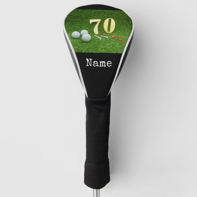 70th Birthday with golf ball and tee on green Head Cover (Front)