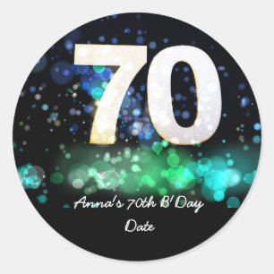 70th Birthday with number 70 bogeh background Classic Round Sticker
