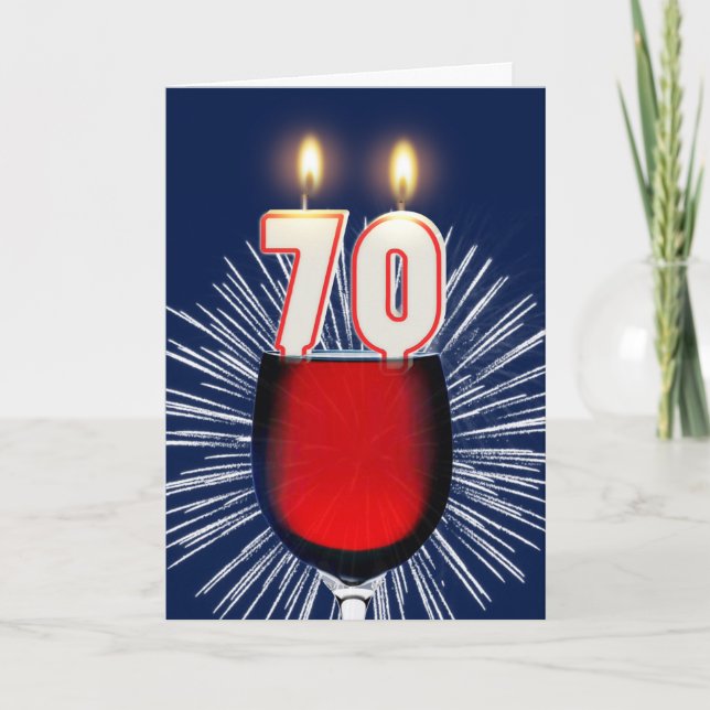 70th Birthday with wine and candles Card (Front)