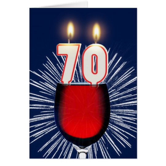 70th Birthday with wine and candles Card