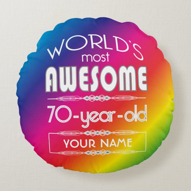 70th Birthday Worlds Best Fabulous Rainbow Round Pillow (Front)