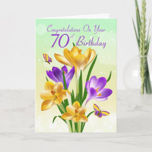 70th Birthday Yellow And Purple Crocus Card