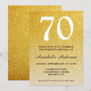 70th Birthday Yellow Gold Glitter Sparkle Ombre Invitation