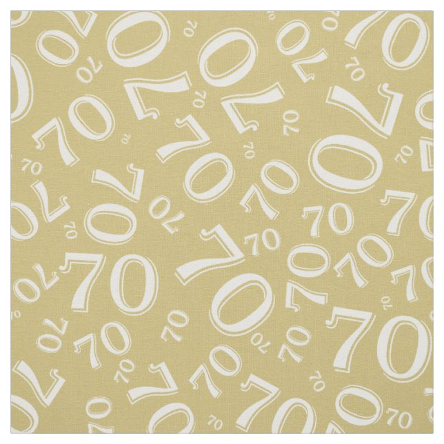 70th  Cool Number Pattern Gold and White 70 Fabric (Swatch)