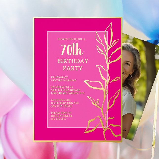 70th Custom Birthday Party Botanical Pink Elegant  (Creator Uploaded)