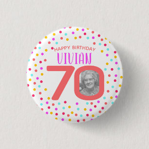 70th custom photo colourful coral confetti 1 inch round button
