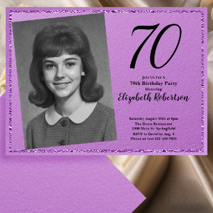 70th Custom Photo Purple and Black Invitation