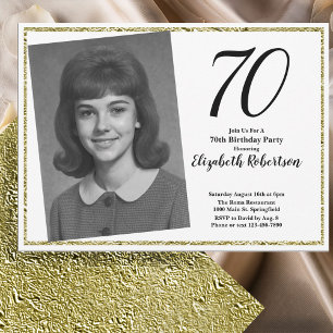 70th Custom Photo White and Gold  Invitation