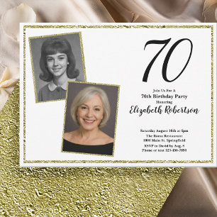 70th Custom Photo White and Gold Invitation