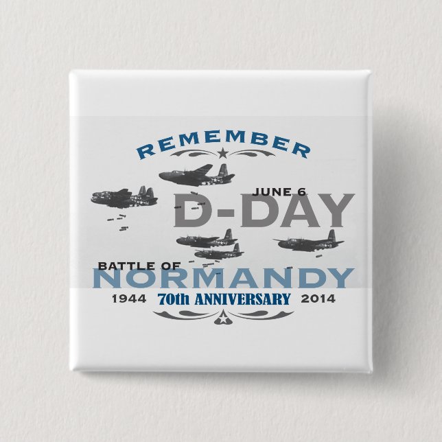 70th D-Day Air Battle of Normandy Anniversary 2 Inch Square Button (Front)