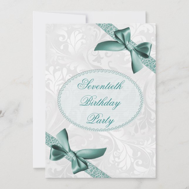 70th Damask and Bows Birthday Party Invitation (Front)