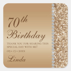 70th Elegant Gold Birthday Square Sticker