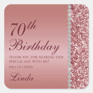 70th Elegant Rose Gold Birthday Square Sticker