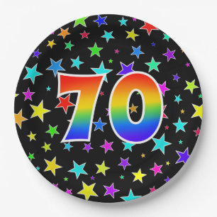 70th Event: Bold, Fun, Colourful Rainbow 70 Paper Plate