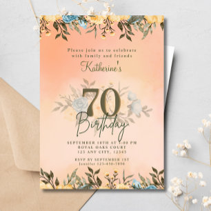 70th Floral Foliage Boho Watercolor Birthday Invitation