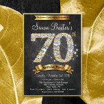 70th Gold Diamond Chalkboard Birthday Invitation<br><div class="desc">70th Gold Diamond Sparkle Bling Chalkboard Faux Gold Metallic Birthday Invitation</div>