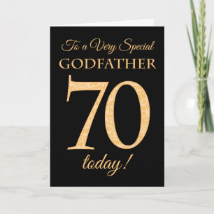 70th Gold-effect on Black, for Godfather Birthday Card