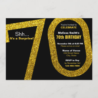 70th Gold Glitter Birthday Invitation