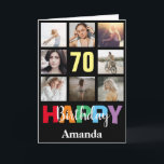 70th Happy Birthday Photo Collage Modern Black Card<br><div class="desc">70th Happy Birthday Photo Collage Modern Black Card with personalized name. For further customization,  please click the "Customize it" button and use our design tool to modify this template.</div>