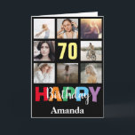 70th Happy Birthday Photo Collage Modern Black Card<br><div class="desc">70th Happy Birthday Photo Collage Modern Black Card with personalized name. For further customization,  please click the "Customize it" button and use our design tool to modify this template.</div>