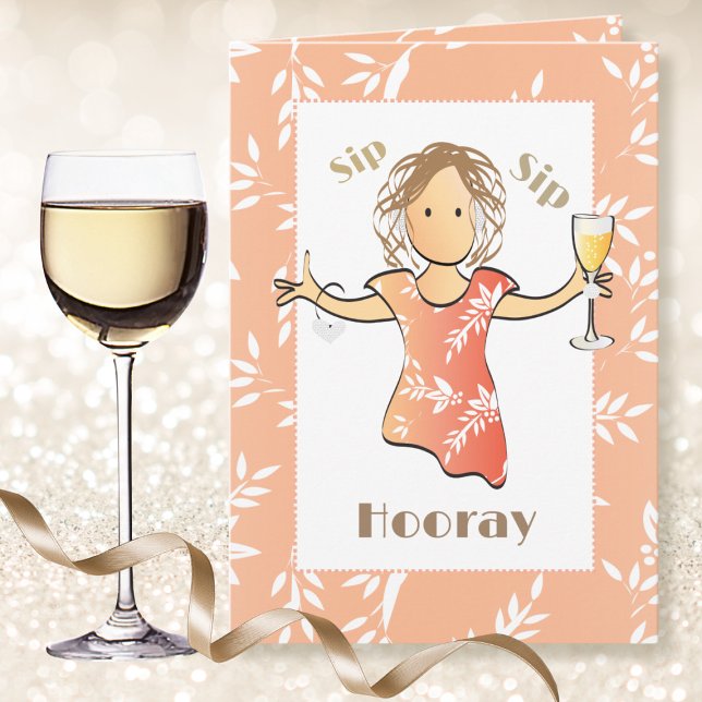 70th Happy Birthday Woman Cartoon Champagne Drink  Card (Creator Uploaded)