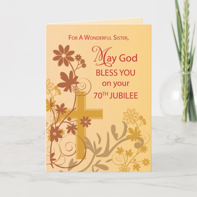 70th Jubilee Anniversary Nun Cross, Swirls, Flower Card (Front)