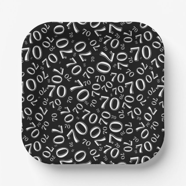 70th Party Random Number Pattern Black/White Paper Plate (Front)