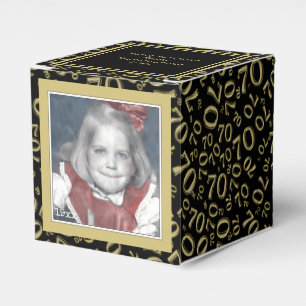 70th Photo Keepsake - Black/Gold  Number Pattern Favor Box