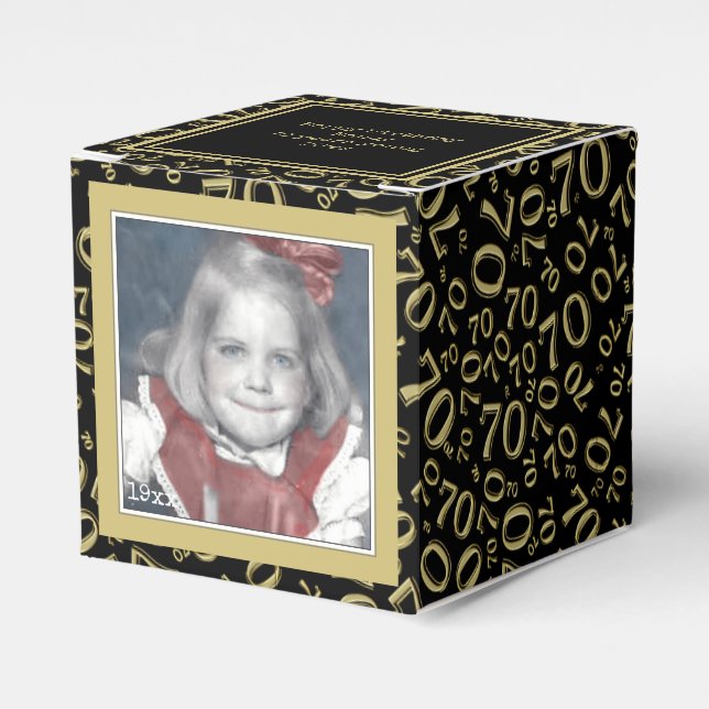 70th Photo Keepsake - Black/Gold  Number Pattern Favor Box (Front Side)