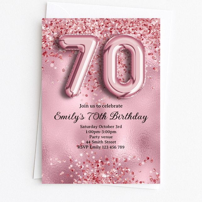 70th Pink Glitter Birthday Invitation (Creator Uploaded)
