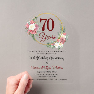 70th Platinum Surprise Wedding Anniversary Floral Acrylic Invitations