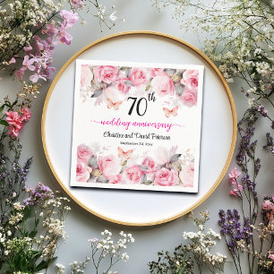 70th Platinum Wedding Anniversary Blush Roses Napkin