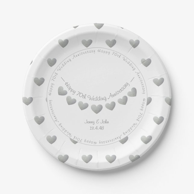 70th Platinum Wedding anniversary bunting Paper Plate (Front)