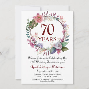 70th Platinum Wedding Anniversary Floral Invitation