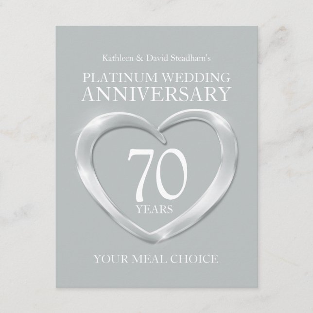 70th Platinum Wedding Anniversary meal choice Enclosure Card (Front)