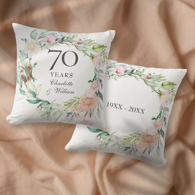 70th Platinum Wedding Anniversary Roses Floral Throw Pillow (70th Platinum Wedding Anniversary Roses Floral Throw Pillow)