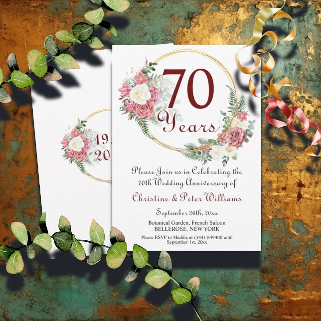 70th Platinum Wedding Anniversary Roses  Invitation (Creator Uploaded)