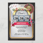 70th Poker Playing Card Casino Birthday Invitation<br><div class="desc">Poker Playing Card Casino Gold birthday invitation. Casino theme gold glitter invite,  18th 20th 21st 30th 40th 50th 60th 70th 80th 90th 100th,  Any age. For further customization,  please click the "Customize it" button and use our design tool to modify this template.</div>