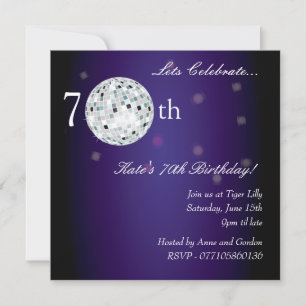 70th Purple Disco Ball Party Invitation