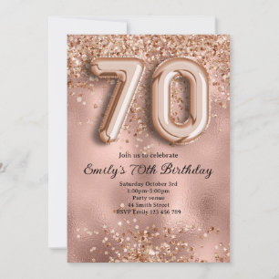 70th Rose Gold Glitter Birthday Invitation