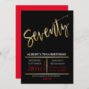 70th Seventieth Birthday Gold Black Invitation
