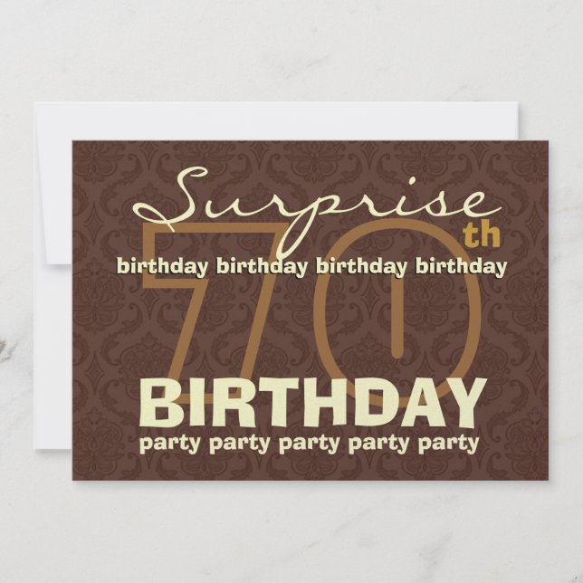 70th SUPRISE Birthday Chocolate and Gold G202 Invitation (Front)